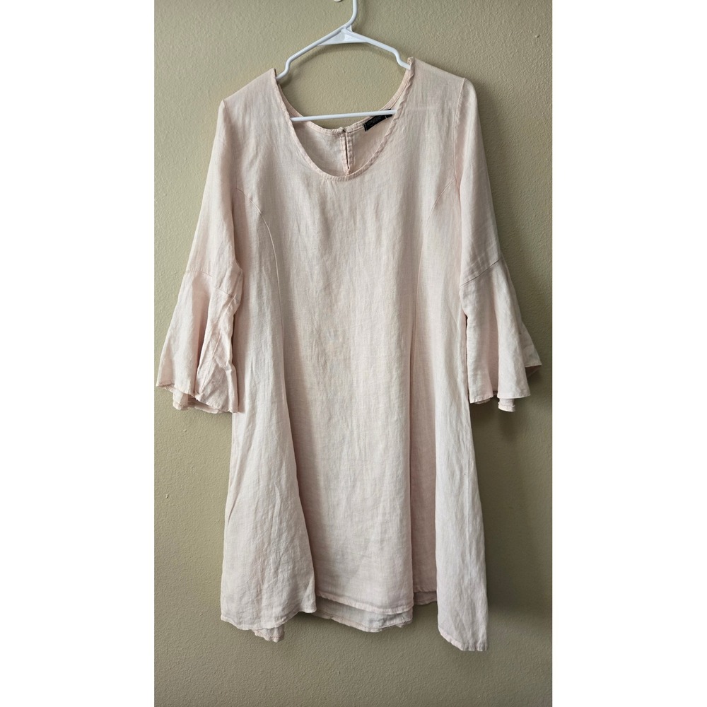 Lungo L'Arno Italy Blush Pink Linen Bell Sleeve Tunic Dress Medium Lagenlook